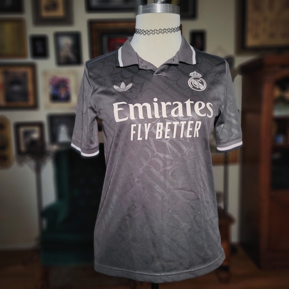 Adidas Soccer Jersey Real Madrid Grey Emirates Fly Better Youth L Adult XS Small